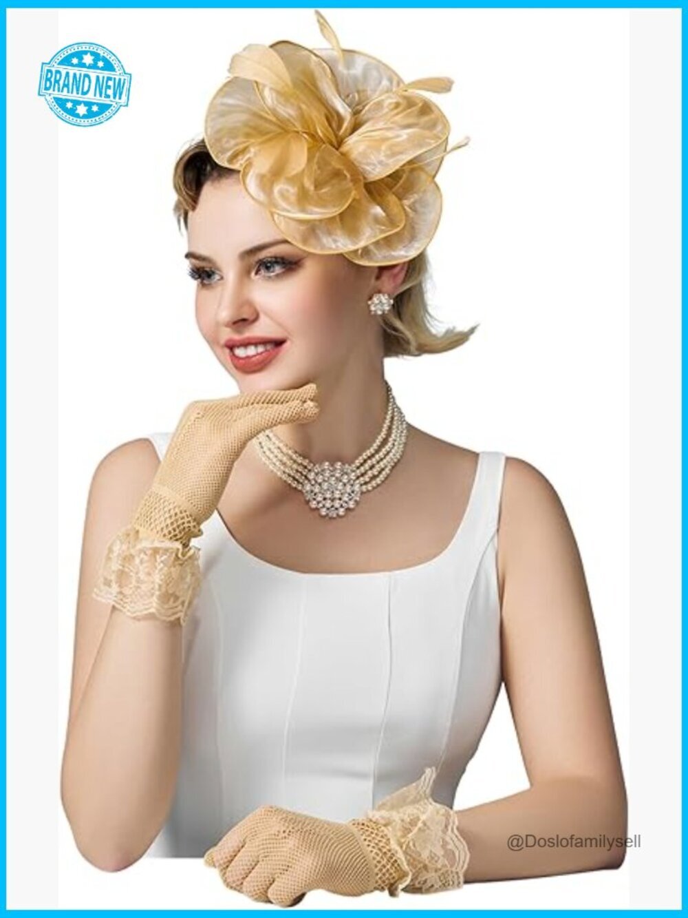 Tea Party Hat and Gloves Set with Feather Floral Fascinator Headband Clip